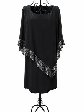 Ignite Evenings Black Chiffon Cape Overlay Cocktail Dress Size 12 Elegant Formal